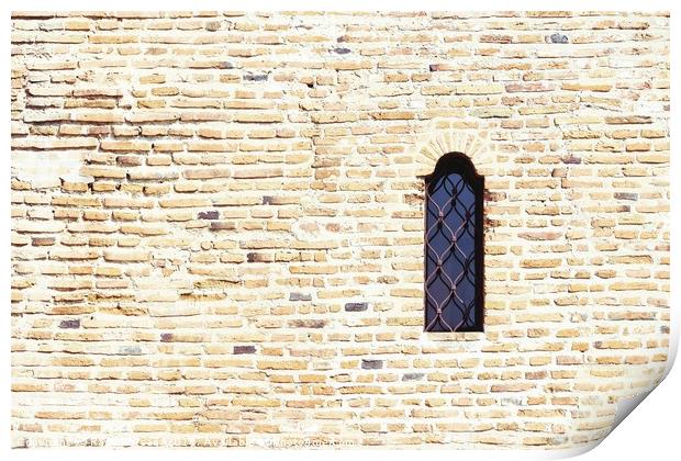 Old Castle Window On Brick Wall Print by Radu Bercan