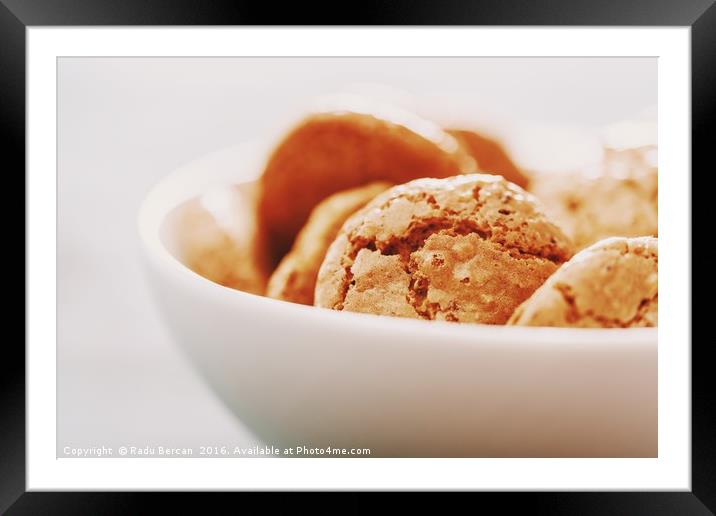 Italian Amaretti Biscuits In White Bowl Framed Mounted Print by Radu Bercan