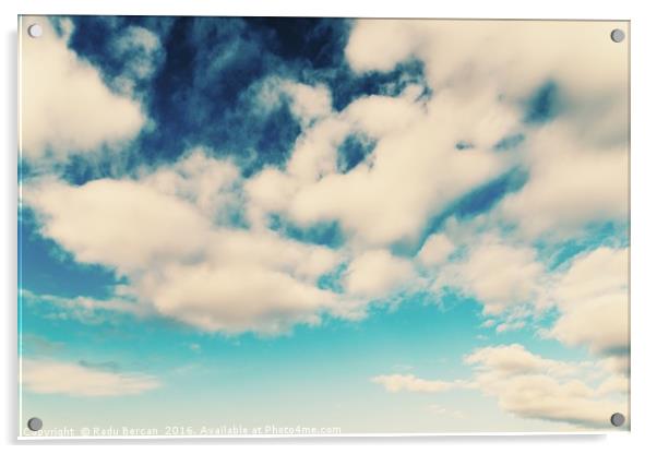 White Soft Clouds On Blue Turquoise Sky Acrylic by Radu Bercan