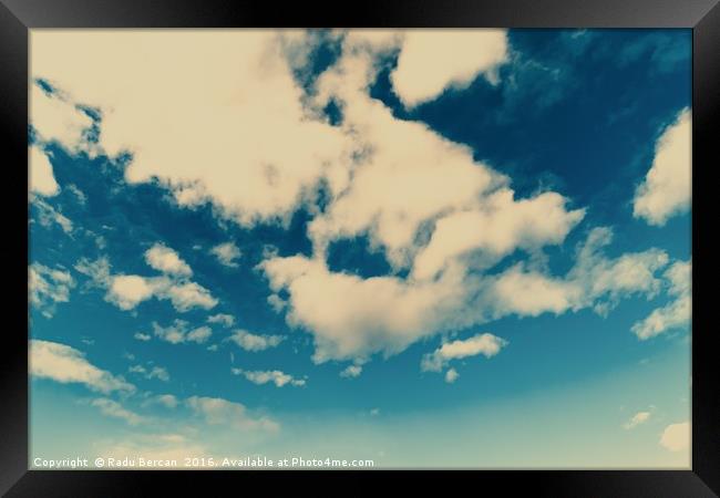 White Soft Clouds On Blue Turquoise Sky Framed Print by Radu Bercan