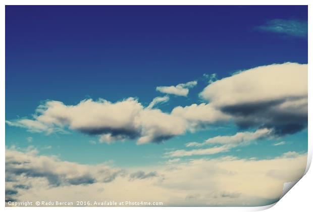 White Soft Clouds On Blue Turquoise Sky Print by Radu Bercan