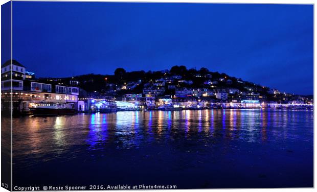 Christmas Light reflections in Looe Cornwall Canvas Print by Rosie Spooner