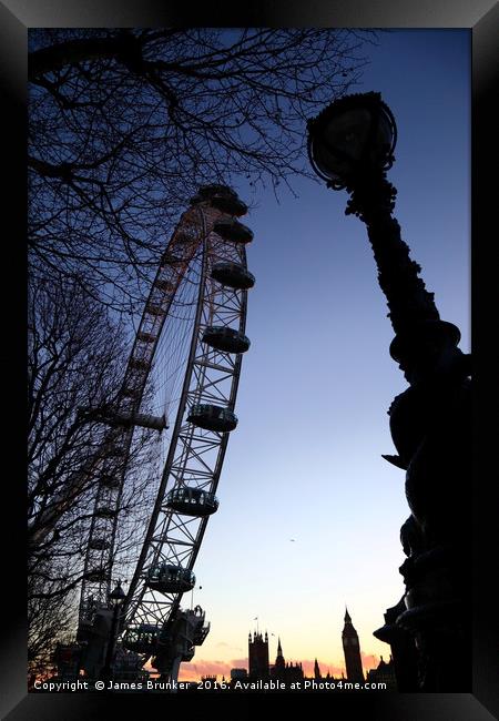 Millennium Wheel and London Skyline at Sunset Framed Print by James Brunker