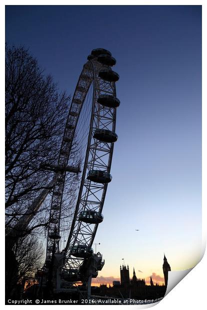Millennium Wheel and London Skyline at Sunset Print by James Brunker