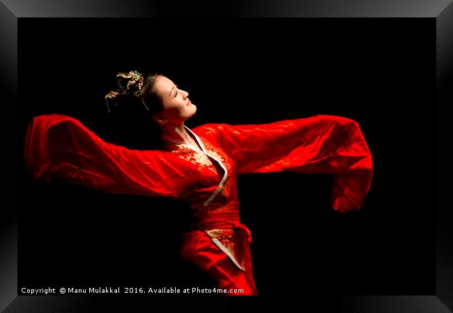 Elegant Chinese Dancer Framed Print by Manu Mulakkal