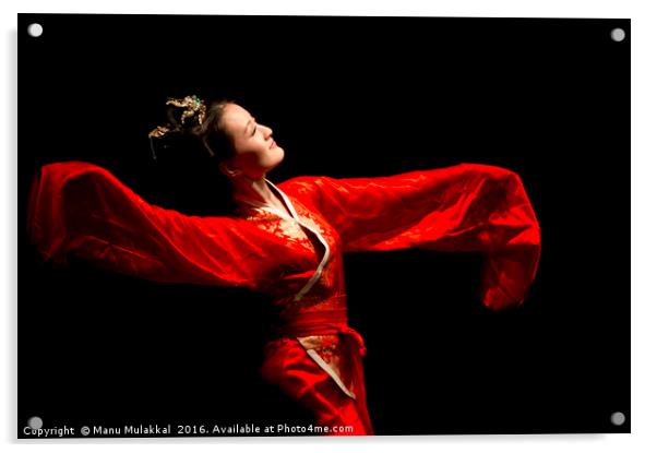 Elegant Chinese Dancer Acrylic by Manu Mulakkal