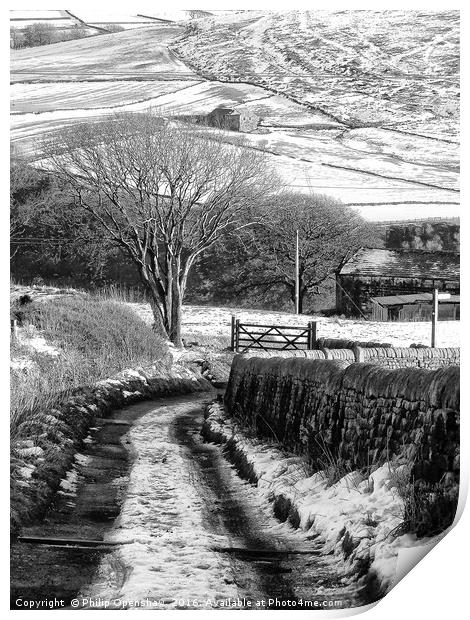 Snow on Badger Lane Print by Philip Openshaw