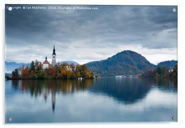 Autumn colours at Lake Bled Acrylic by Ian Middleton