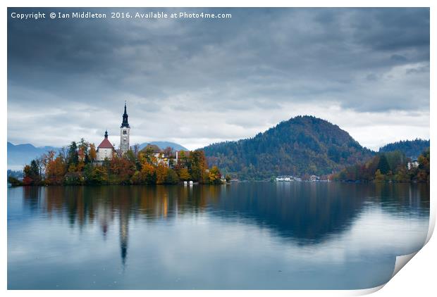 Autumn colours at Lake Bled Print by Ian Middleton
