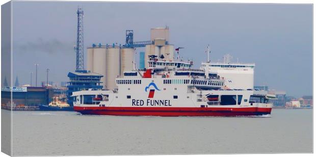 Red Funnel On Its Way To The Island  Canvas Print by Mike Evans