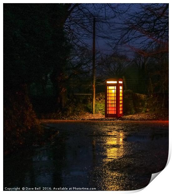 Bodmin Moor Phone Box In The Rain At Night Print by Dave Bell