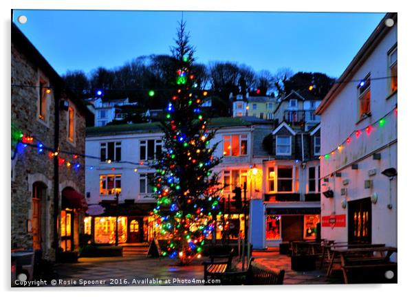 Christmas Tree in Looe Cornwall Acrylic by Rosie Spooner