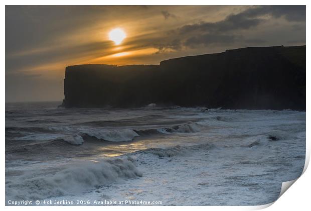 Sunset at Dyrholaey in Iceland Print by Nick Jenkins