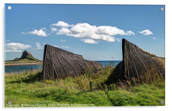 The Upturned Boats of Lindisfarne Island Acrylic by George Hopkins