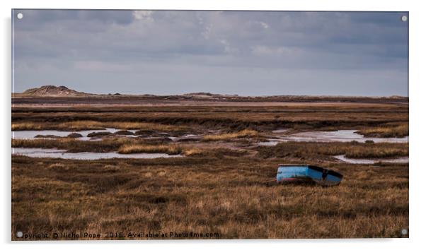 Boat on the salt marsh at Brancaster, Norfolk Acrylic by Nichol Pope