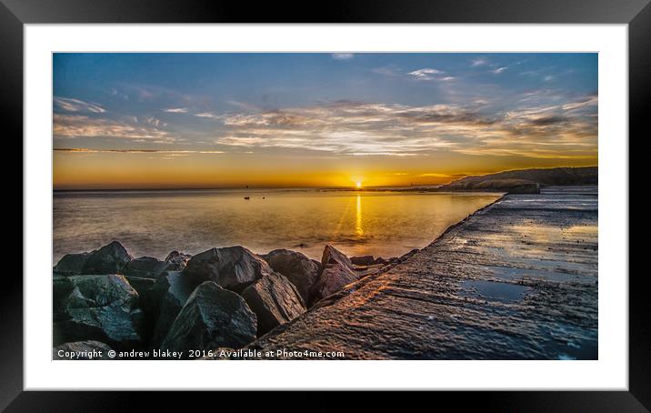 Cullercoats sunrise Framed Mounted Print by andrew blakey