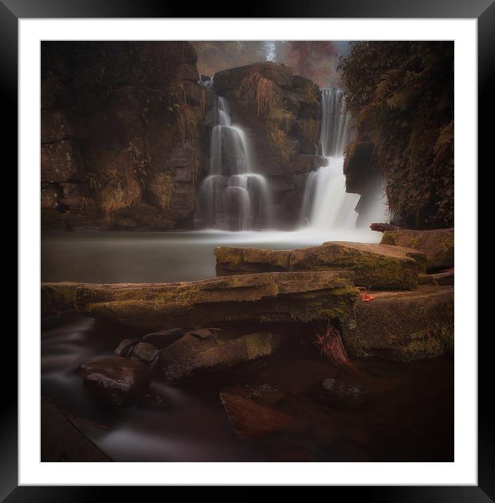 Misty Penllergare falls Swansea Framed Mounted Print by Leighton Collins