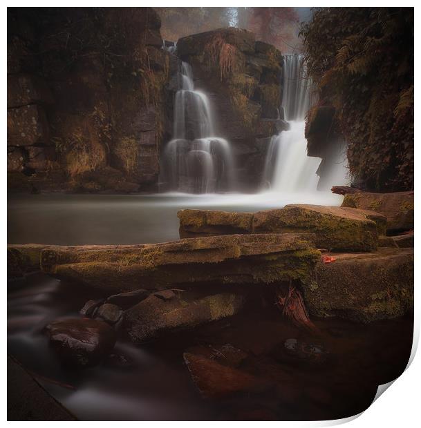 Misty Penllergare falls Swansea Print by Leighton Collins