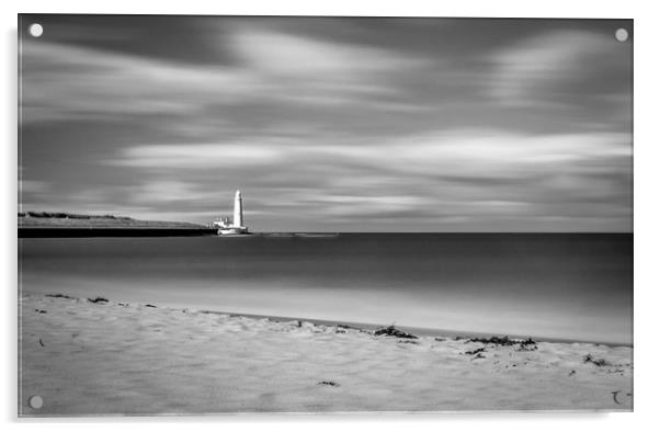 Dreamy St. Marys from The Beach Black & White Acrylic by Naylor's Photography