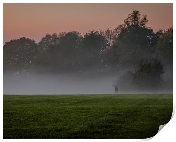 Standing Alone in the Mist. Earlham Park, Norwich, Print by Nichol Pope