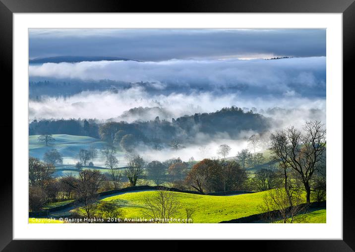 Lake Windermere Lost in Valley Mist Framed Mounted Print by George Hopkins