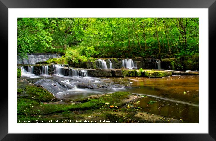 Weir and Cascade Falls at Helmshore Framed Mounted Print by George Hopkins