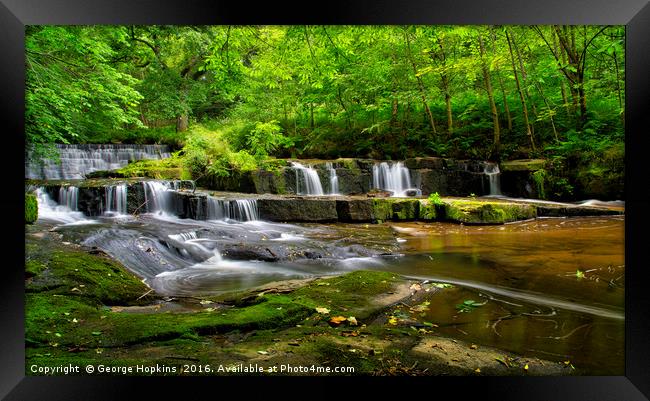 Weir and Cascade Falls at Helmshore Framed Print by George Hopkins