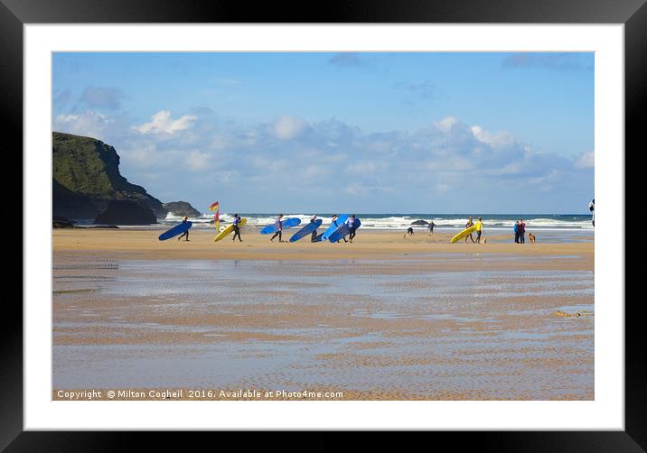 Cornish Surfers Framed Mounted Print by Milton Cogheil