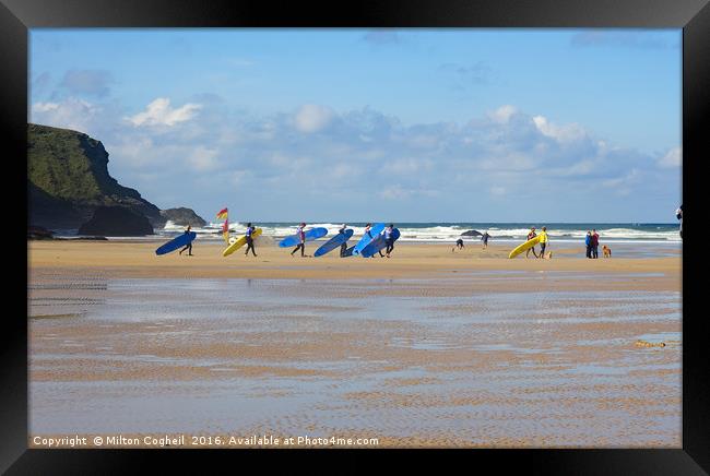 Cornish Surfers Framed Print by Milton Cogheil