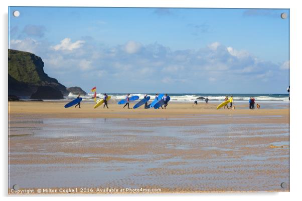 Cornish Surfers Acrylic by Milton Cogheil
