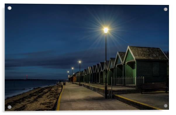 Beach Huts at Gurnard bay at dusk Acrylic by David Oxtaby  ARPS
