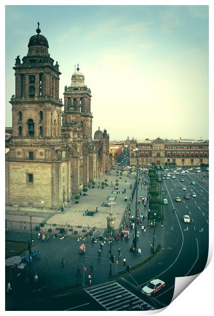 Place Zocalo, centre of Mexico-city Print by Larisa Siverina