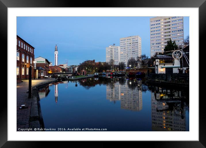 Reflections on the Birmingham and Fazeley Canal  Framed Mounted Print by Rob Hawkins