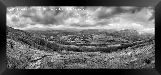 Panorama Views Of Ambleside From Wansfell Framed Print by Gary Kenyon