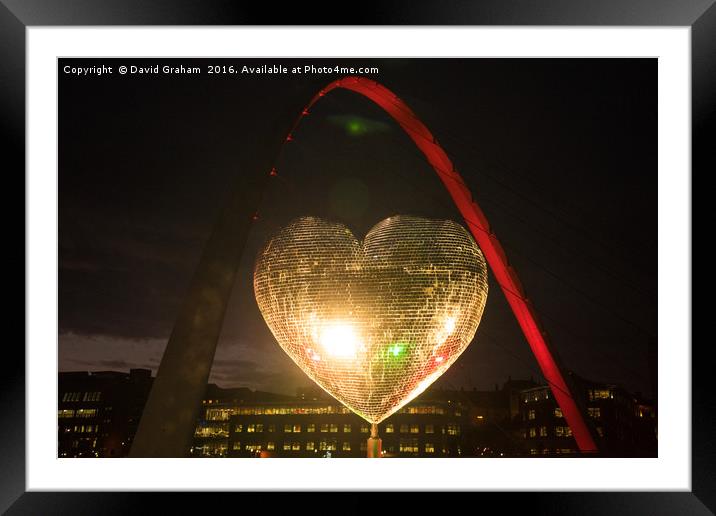 Glitter heart next to Gateshead Millennium Bridge Framed Mounted Print by David Graham