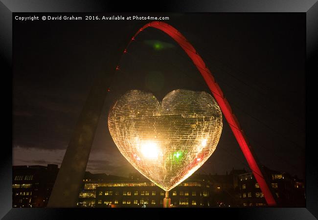 Glitter heart next to Gateshead Millennium Bridge Framed Print by David Graham