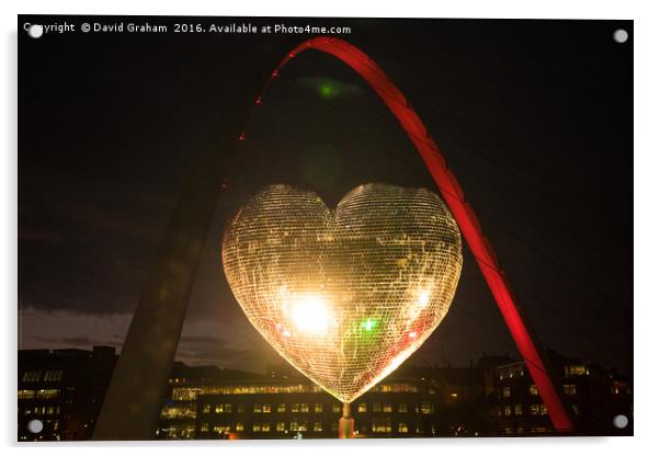 Glitter heart next to Gateshead Millennium Bridge Acrylic by David Graham