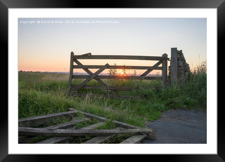 Sunset through a gate Framed Mounted Print by David Graham