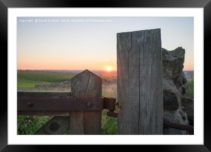 Sunset taken through gate post Framed Mounted Print by David Graham