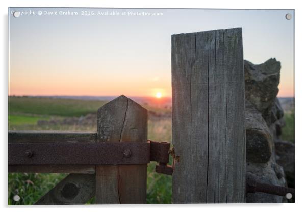 Sunset taken through gate post Acrylic by David Graham