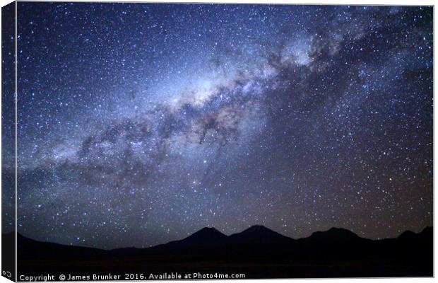 Milky Way above the Payachatas Volcanos Bolivia Canvas Print by James Brunker