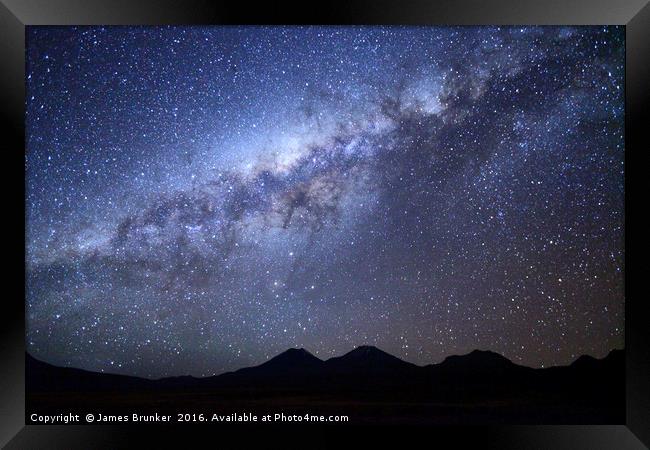 Milky Way above the Payachatas Volcanos Bolivia Framed Print by James Brunker