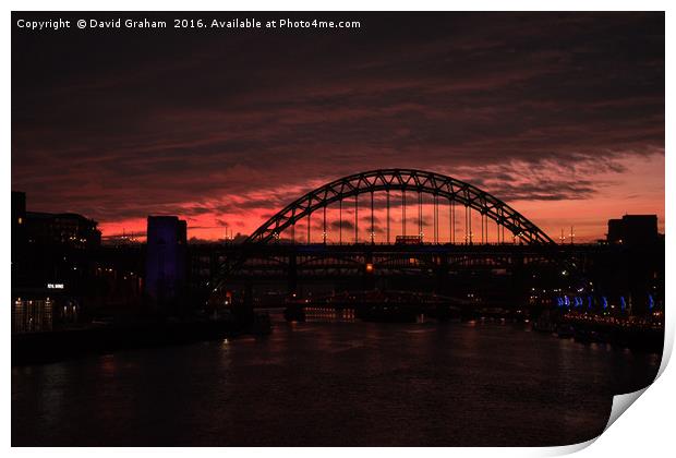 Tyne Bridge at sunset Print by David Graham