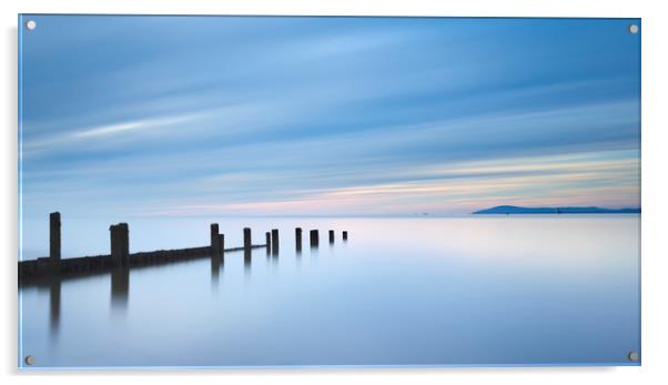 Groynes at Sunset on Fleetwood Beach Lancashire Acrylic by Colin Jarvis