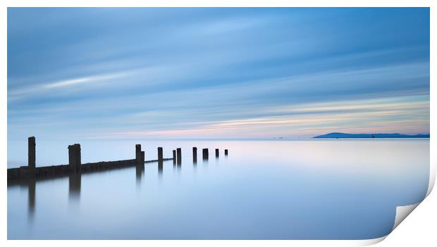 Groynes at Sunset on Fleetwood Beach Lancashire Print by Colin Jarvis