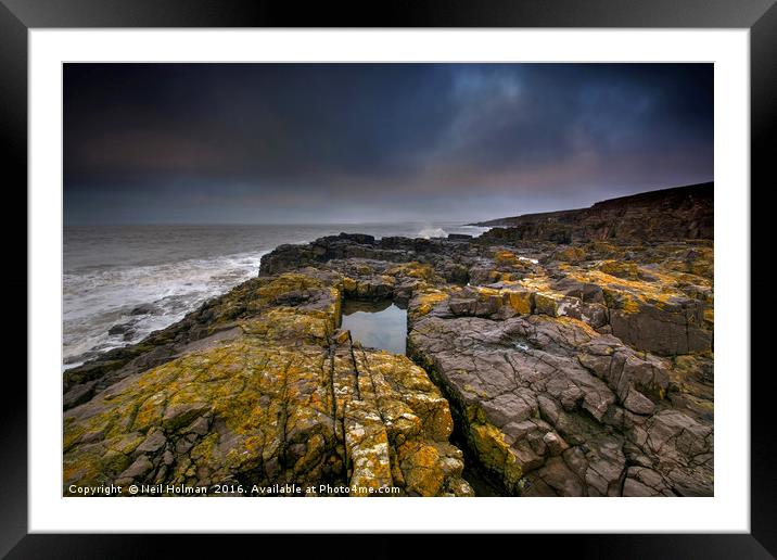 Lichen Covered Rocks at Ogmore by Sea Framed Mounted Print by Neil Holman