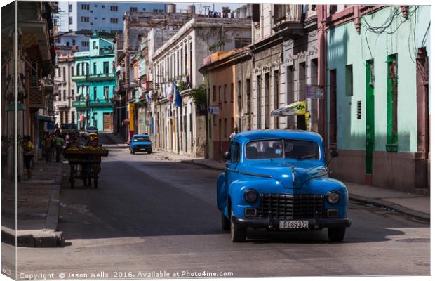 Blue old timer in Centro Havana Canvas Print by Jason Wells