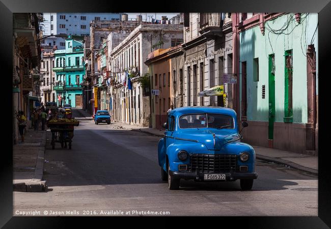 Blue old timer in Centro Havana Framed Print by Jason Wells