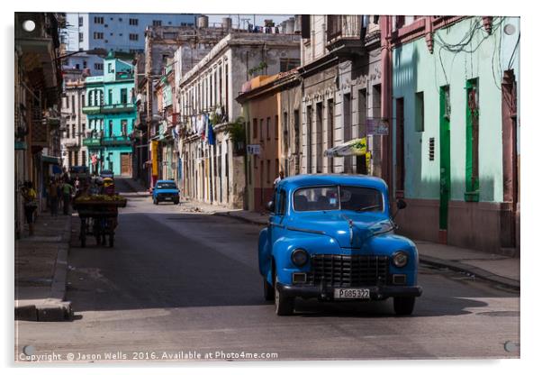 Blue old timer in Centro Havana Acrylic by Jason Wells