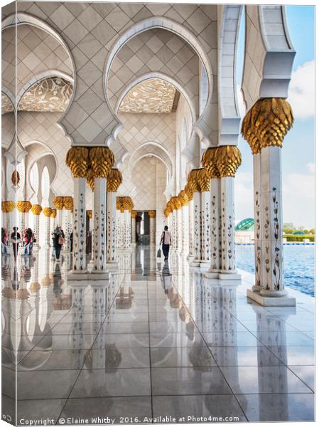 Golden Mosque at Abu Dhabi  Canvas Print by Elaine Whitby